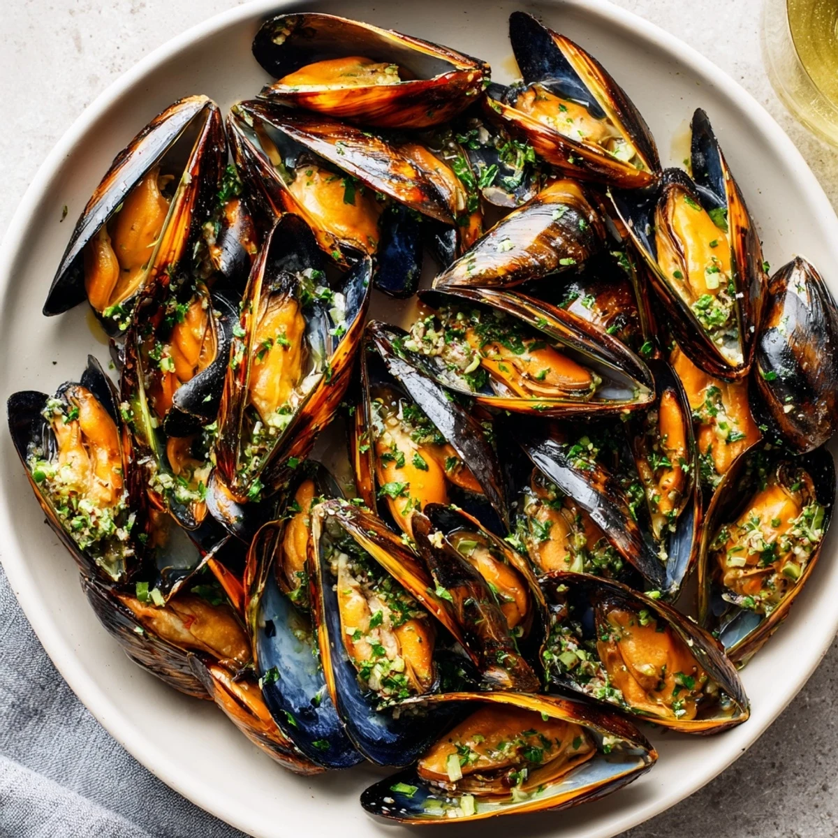 Close-up of succulent pan-seared scallops, showcasing a beautiful sear with lemon and parsley garnish.