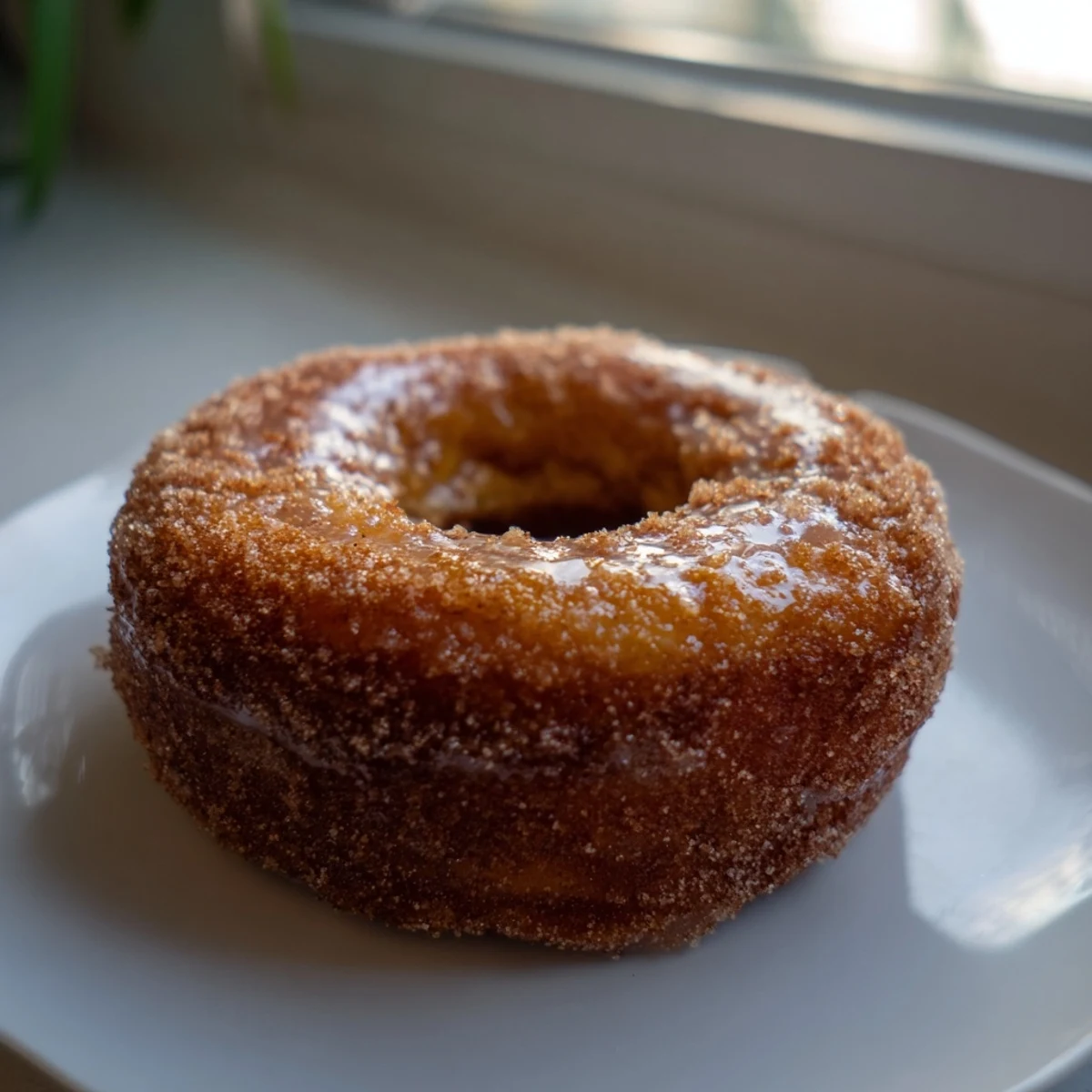 Homemade cinnamon-sugar baked donuts, a satisfying treat with a sugary cinnamon swirl, ready to eat.