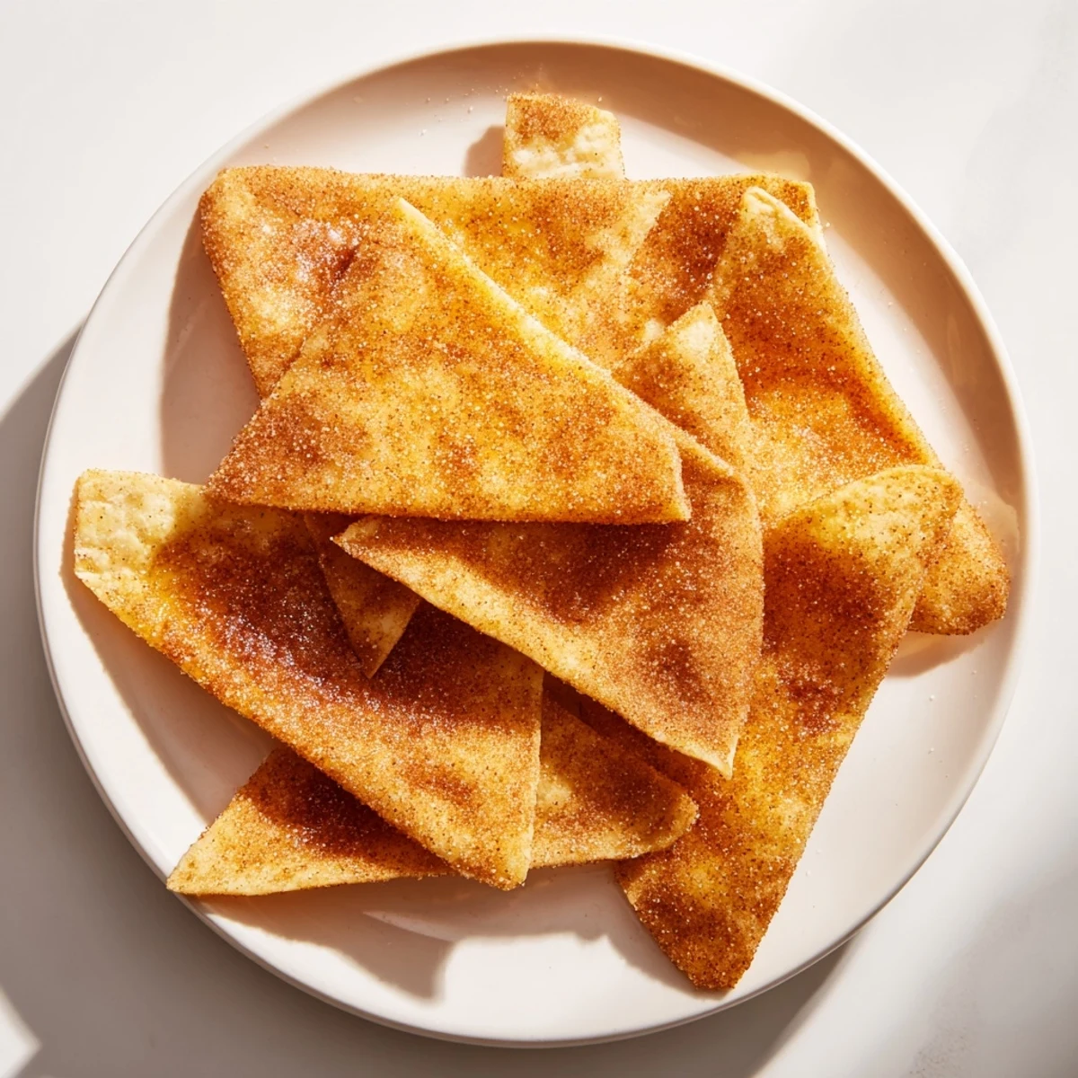 Golden, crispy cinnamon sugar tortilla chips, a sweet and simple air fryer dessert snack.