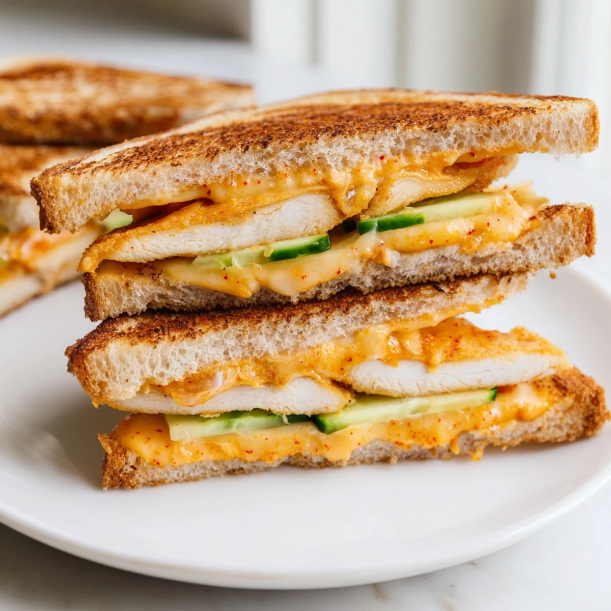 Savory Gochujang Mayo Chicken Sandwich grilled cheese, made with flavorful Korean-inspired ingredients, ready to eat.