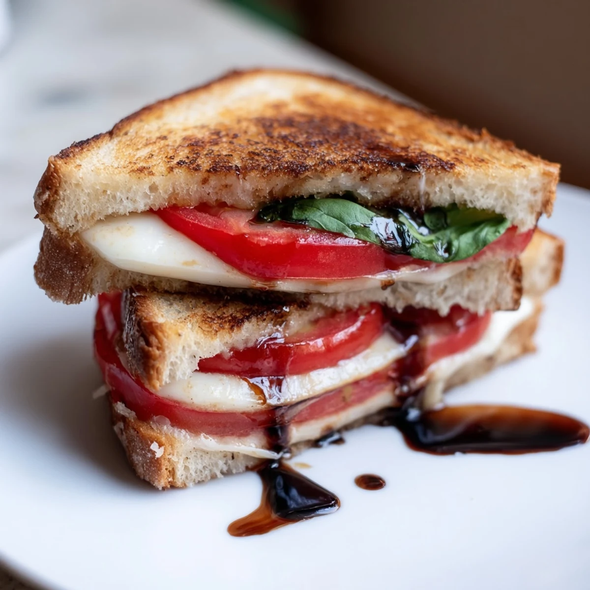 A warm, cheesy Caprese Salad Grilled Cheese bursting with fresh basil and balsamic flavor.
