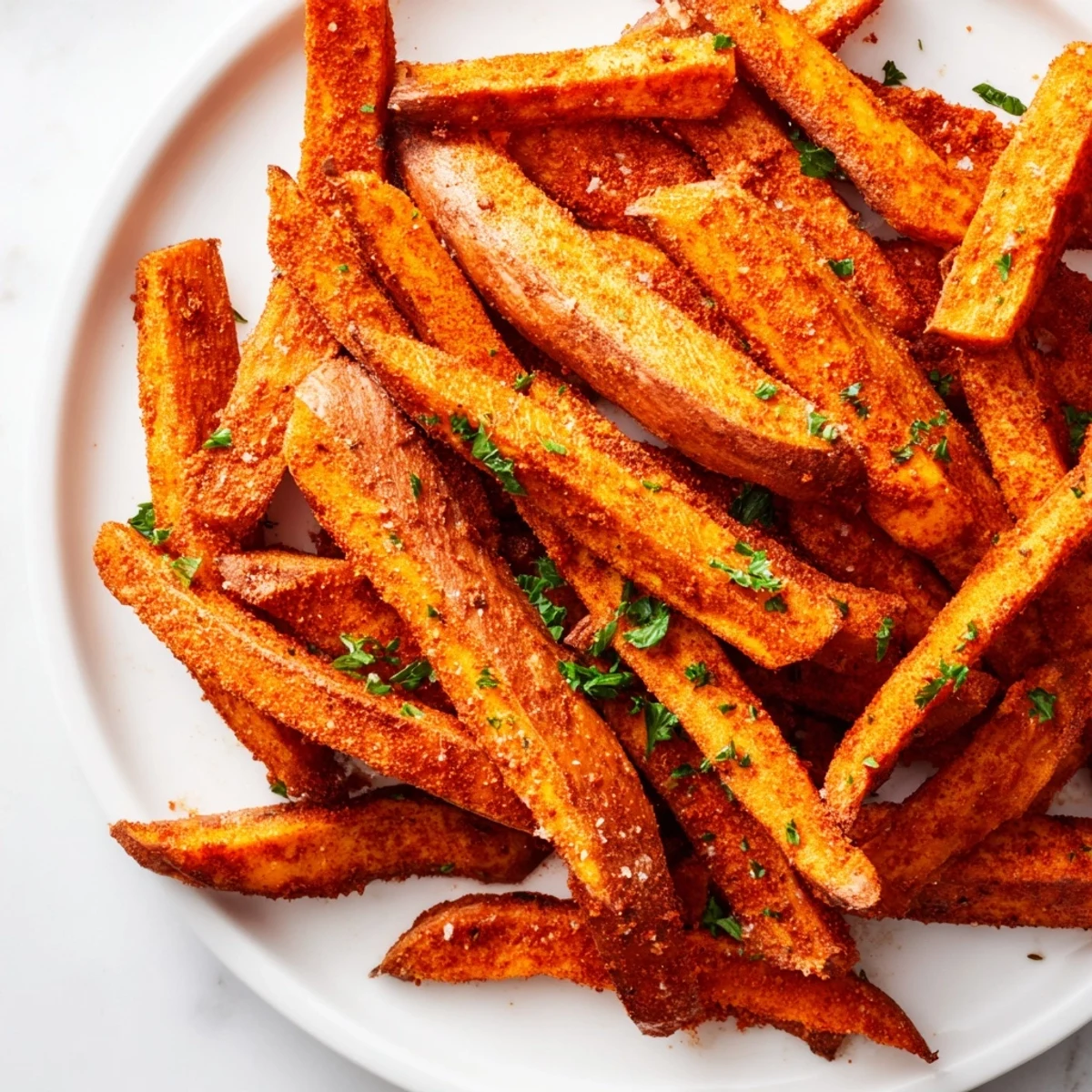 Flavorful Cajun Spiced Sweet Potato Fries seasoned with herbs and spices, perfect for a satisfying, simple side.