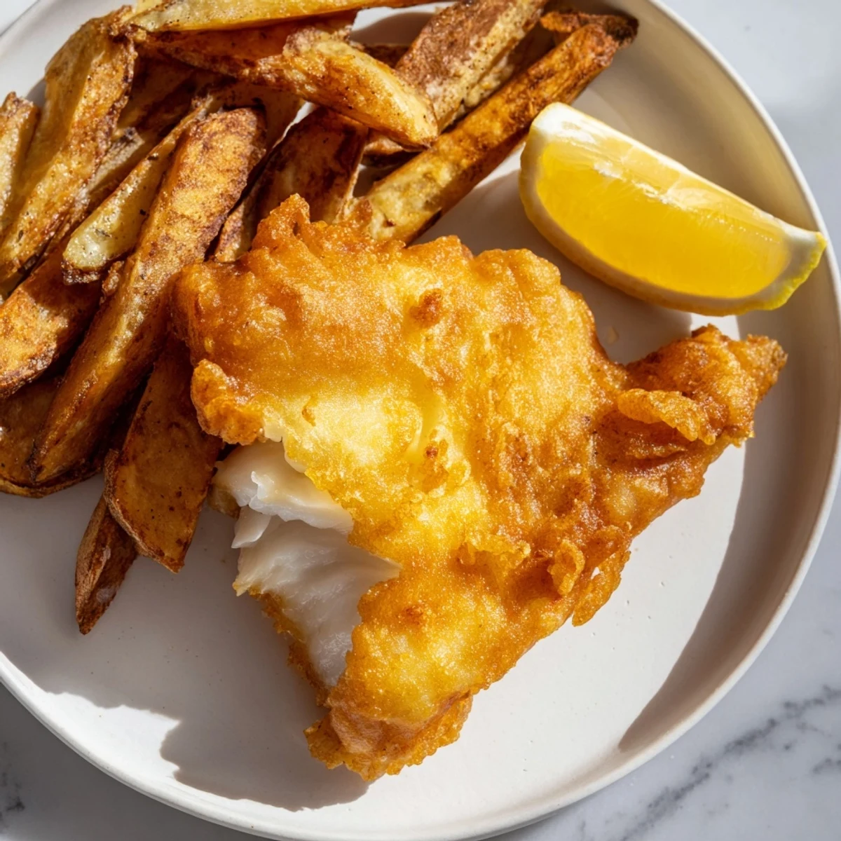Golden, crispy British fish and chips, a pub classic, served with thick-cut fries and malt vinegar.