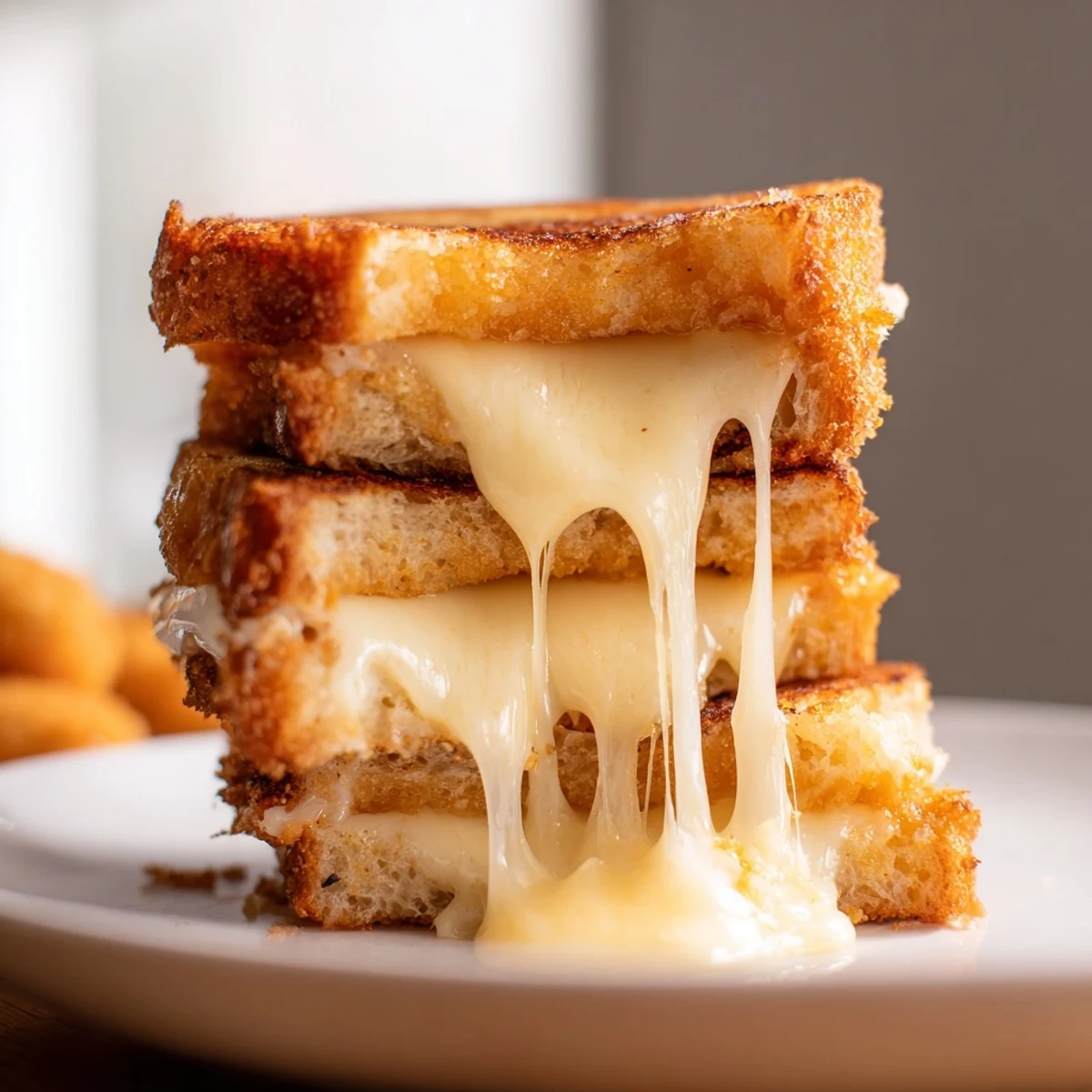 A golden, crispy Mozzarella Stick Grilled Cheese oozes melted cheese, served with warm marinara dip.  
