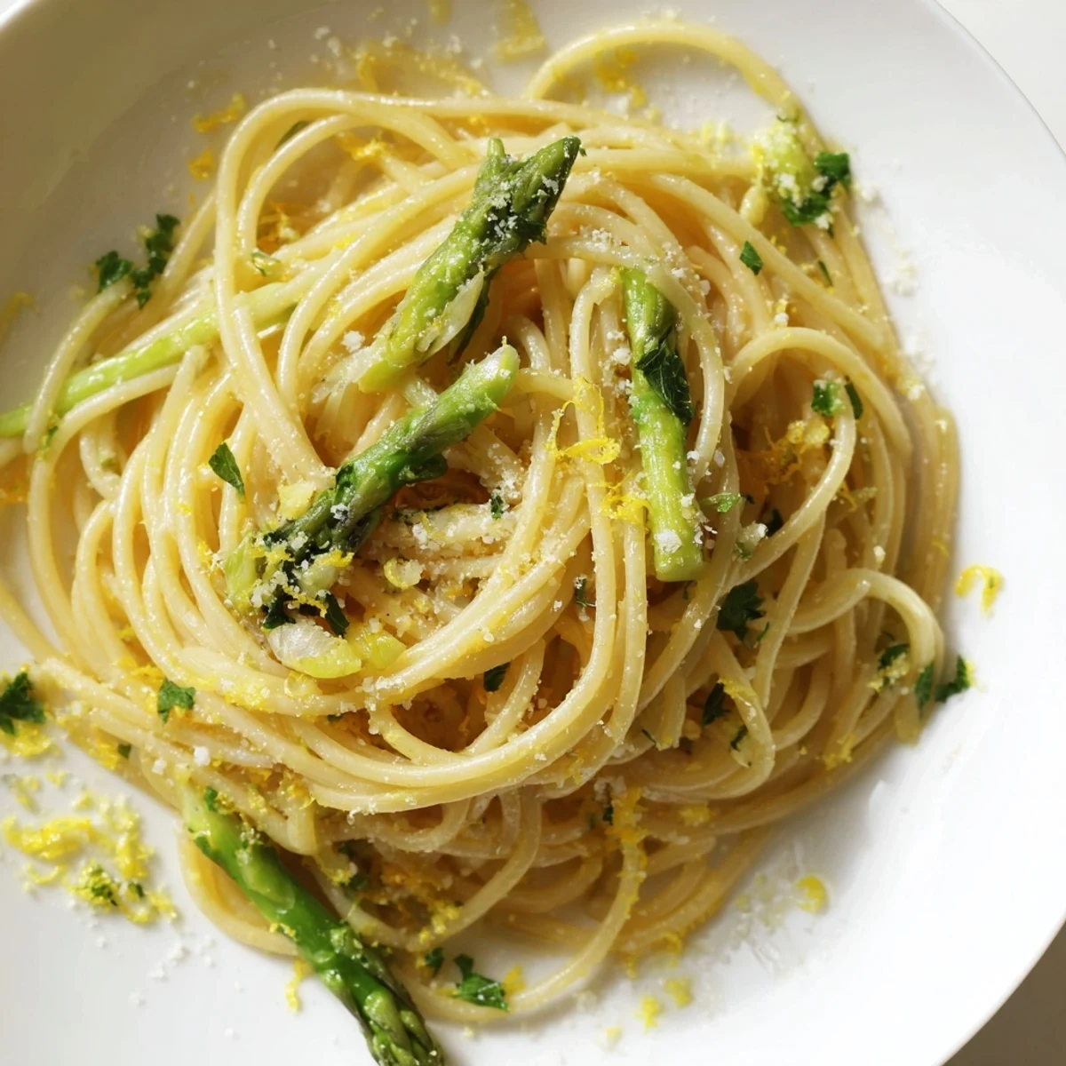 Tender roasted asparagus and sweet garlic cloves tossed with olive oil, Parmesan, and al dente spaghetti in this Roasted Garlic & Asparagus Pasta.