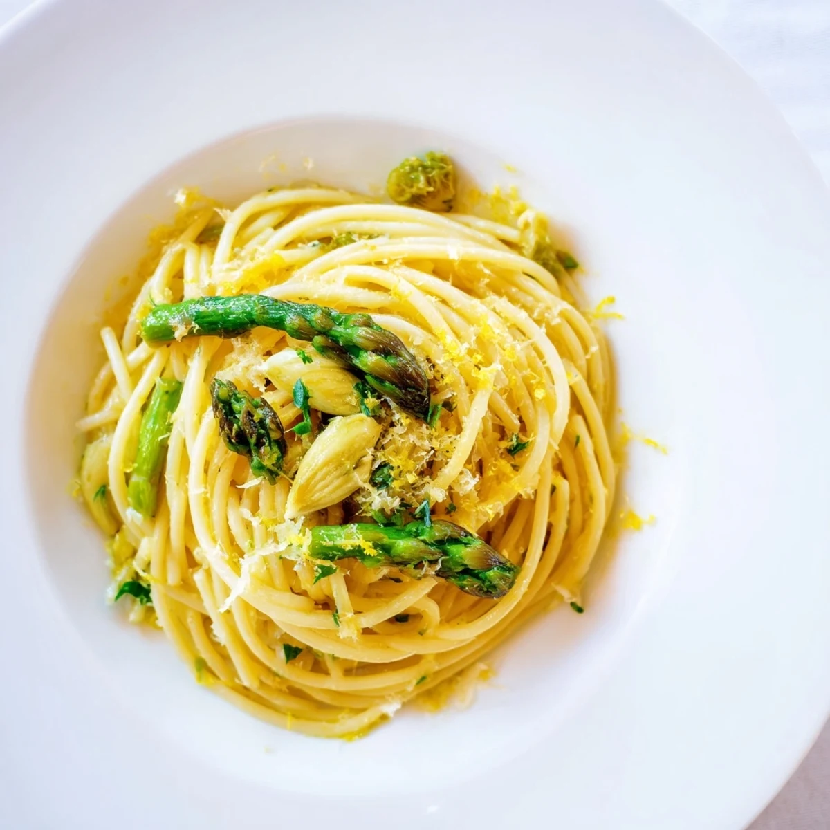 This Roasted Garlic & Asparagus Pasta glows with roasted golden garlic, bright green asparagus tips, and plenty of grated Parmesan cheese.