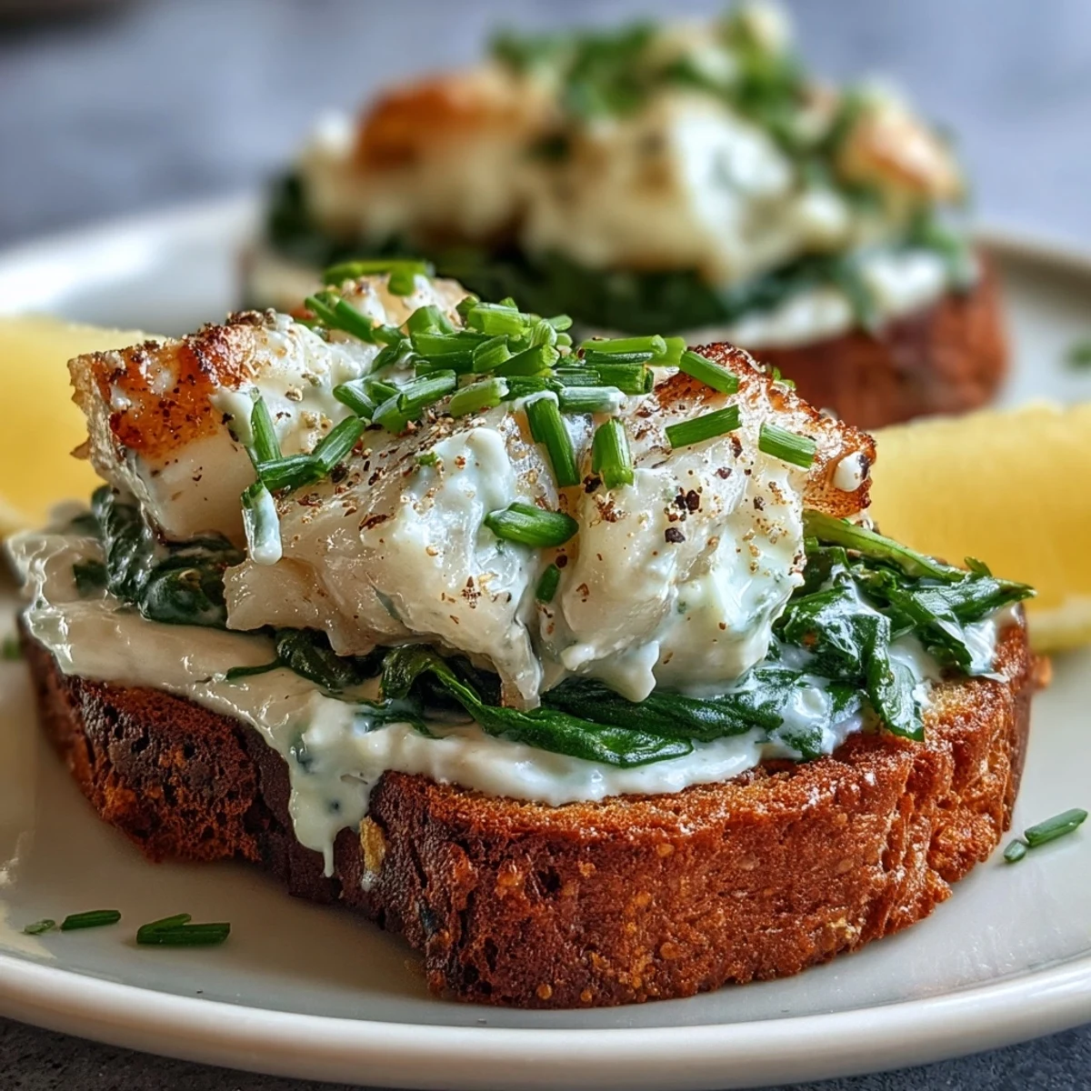 Perfectly poached smoked haddock rests on crispy rye toast with wilted spinach and crème fraîche.