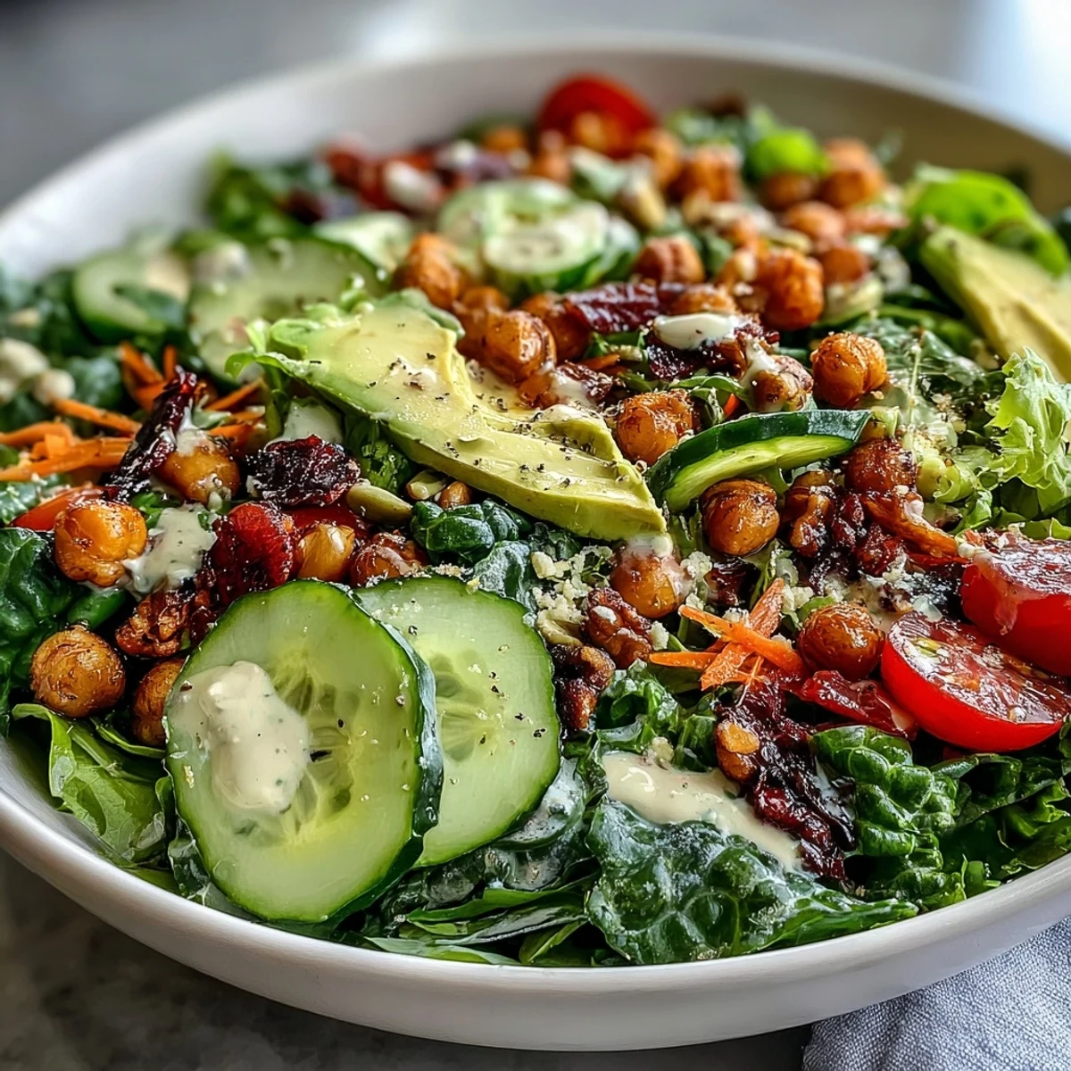 Colorful Mixed Greens Power Bowl layered with bell peppers, shredded carrots, and herbs for a wholesome, nutrient-packed meal.