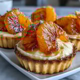 Golden-baked tart shells filled with creamy vanilla custard topped with vibrant blood orange segments.
