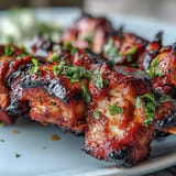 Smoky, marinated chicken al pastor grilled alongside sweet pineapple chunks, creating a perfect balance of savory and fruity notes.  
