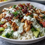 Flavorful Middle Eastern Shawarma Bowl featuring tender chicken and a creamy tahini drizzle.