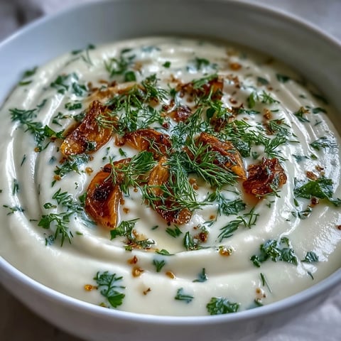 Velvety parsnip and herb soup, a comforting bowl topped with fresh green garnishes.