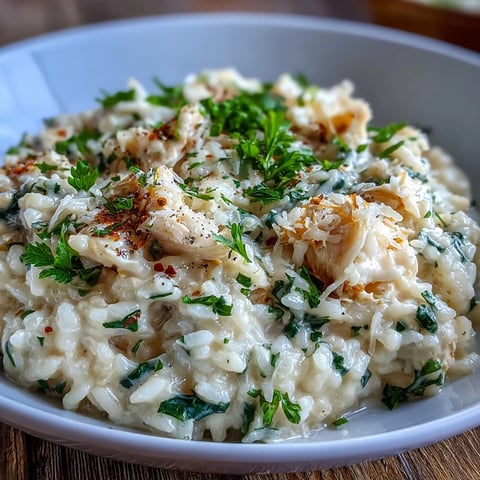 Creamy Smoked Haddock Risotto topped with fresh parsley and lemon zest, served warm in a rustic bowl.