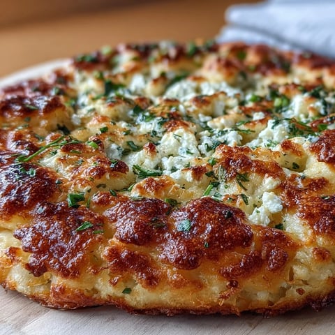 Freshly cooked Fluffy Cottage Cheese Flatbread bubbles in a skillet, golden-brown spots on the surface, with garlic and herbs.  