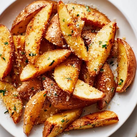 Oven-baked Rosemary Parmesan Potato Wedges, crispy on the outside and tender inside, a savory delight.
