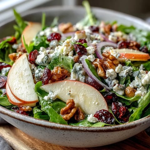 Freshly tossed Mixed Greens and Apple Bowl topped with crumbled cheese, walnuts, and a cider vinaigrette.