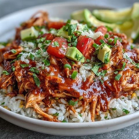 Colorful salsa chicken bowls with shredded chicken, rice, black beans, and fresh toppings in a vibrant, healthy dinner.