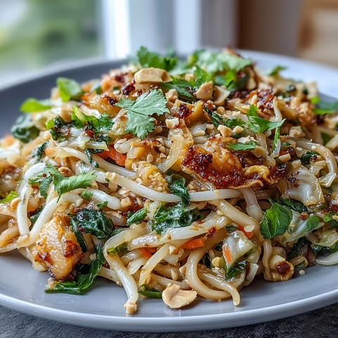 Vibrant Cabbage Pad Thai piled high with crunchy veggies, peanuts, and lime.