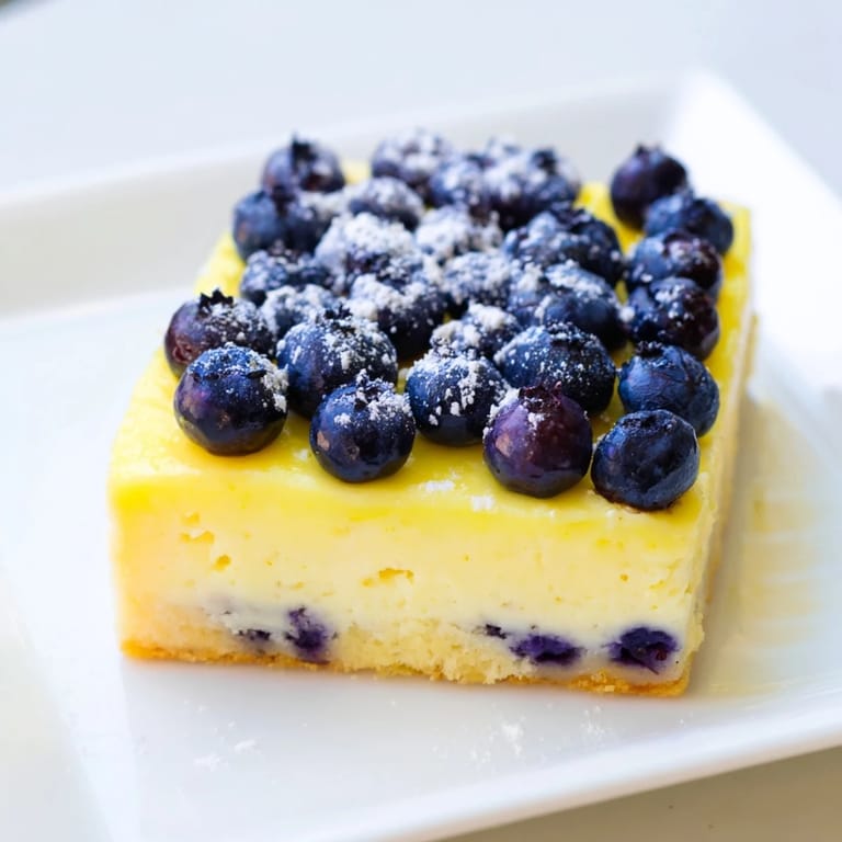 Imagine the tart lemon flavor in these baked Decadent Lemon Curd and Blueberry Squares, with flaky crust.