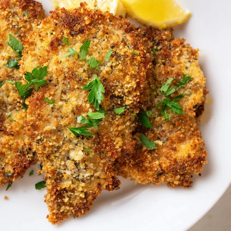 Savor the aroma of these Crispy Parmesan Chicken Cutlets, crispy and cheesy on the outside.