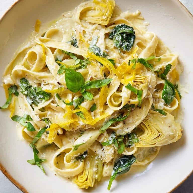 Fresh herbs and bright lemon elevate this comforting, Italian-inspired creamy lemon artichoke pasta.
