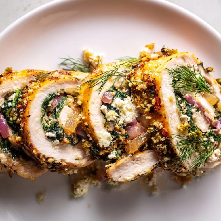 Enjoy a close-up of beautifully rolled Spinach Feta Stuffed Chicken, ready for a delicious, healthy meal.