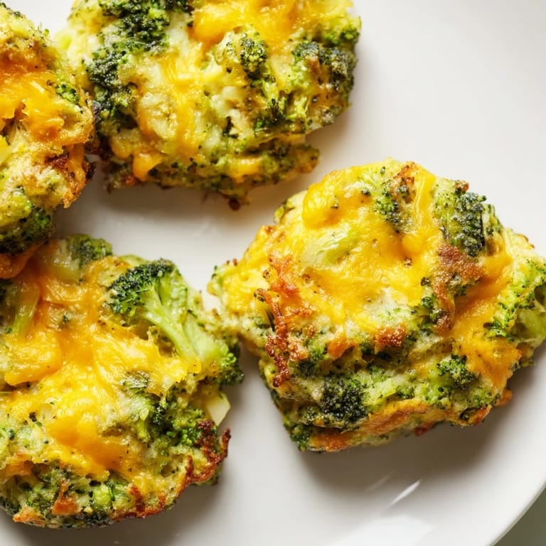 View of warm, homemade Cheesy Broccoli Patties, perfect as a vegetarian appetizer or side dish.