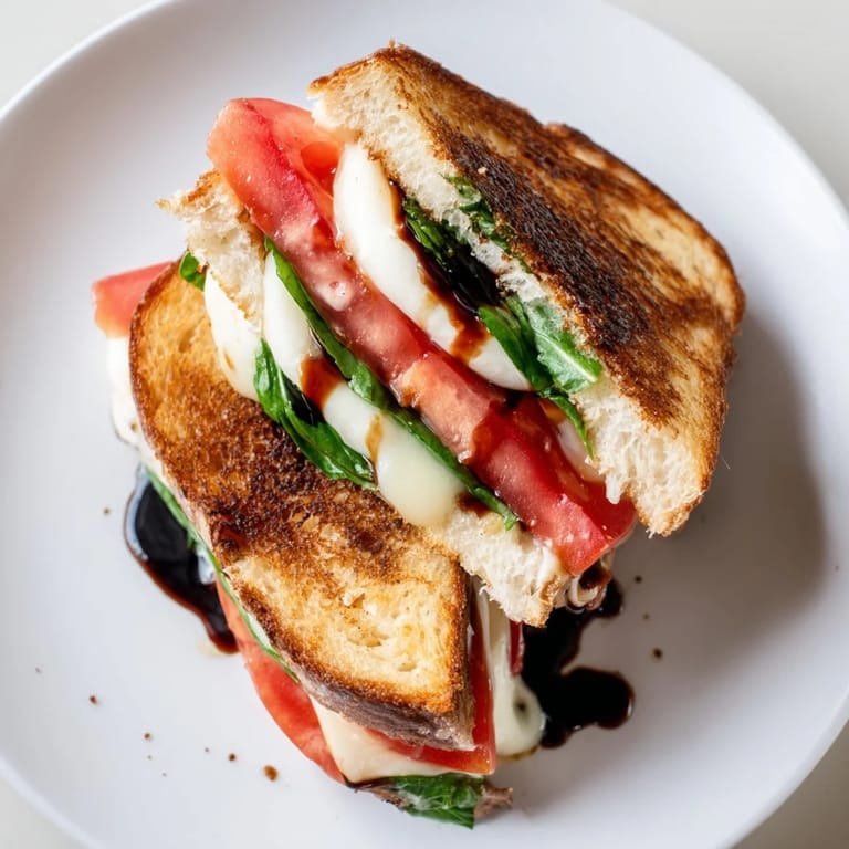 Mouthwatering Caprese Salad Grilled Cheese, oozing cheese, perfect with summer’s juicy tomatoes.