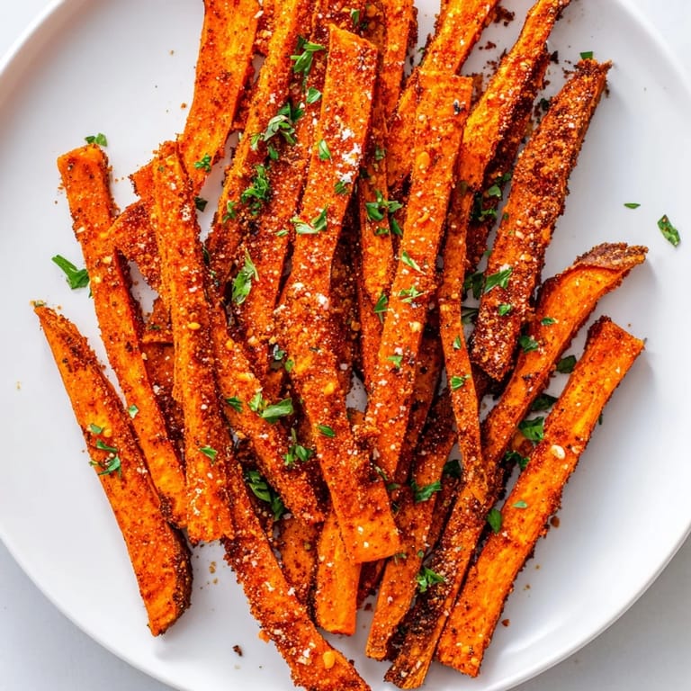 Spicy Cajun Spiced Sweet Potato Fries, air-fried to golden perfection, offering a delightful crunch in every bite.