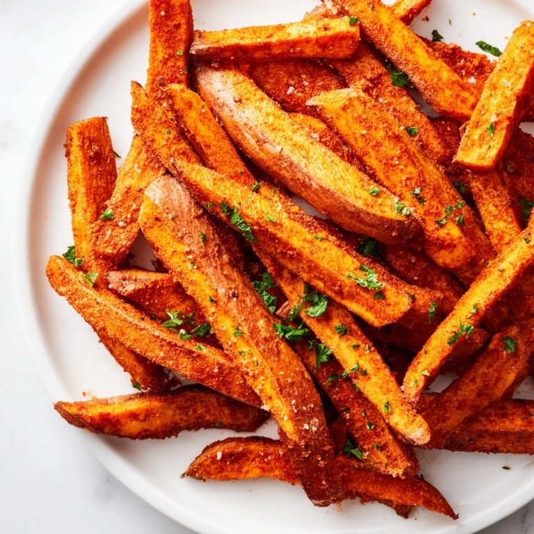 Flavorful Cajun Spiced Sweet Potato Fries seasoned with herbs and spices, perfect for a satisfying, simple side.