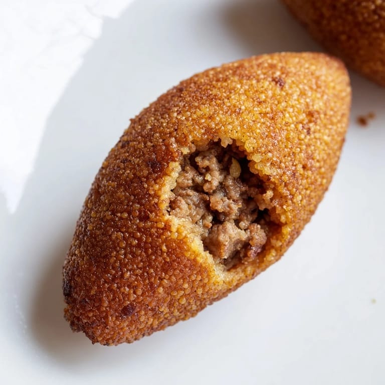 A close-up of delicious Lebanese Kibbeh, showing its flavorful ground meat filling and savory spices.