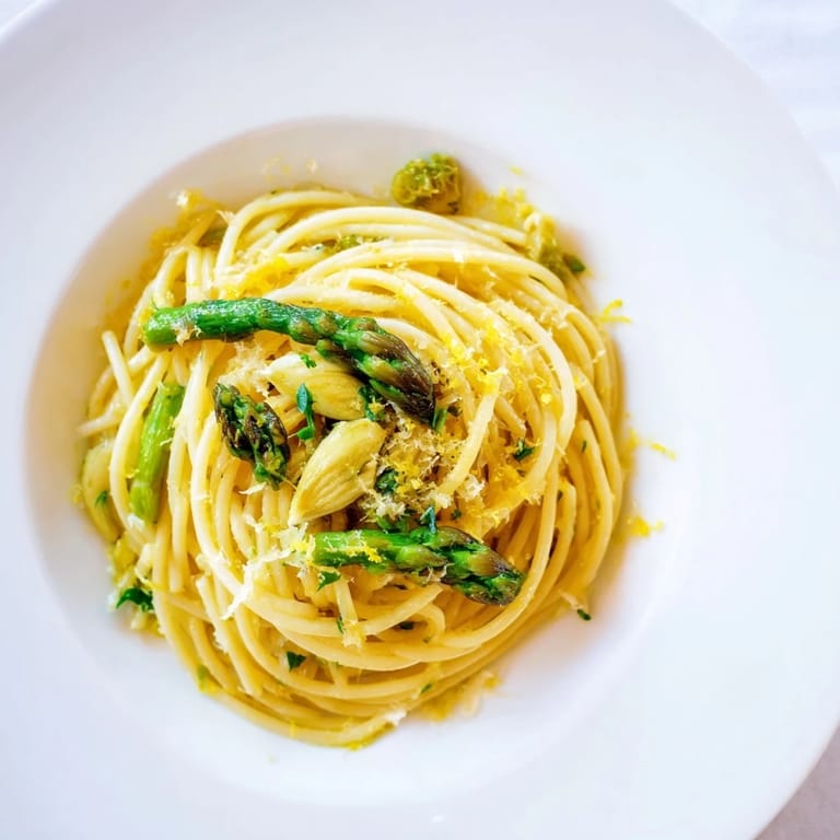 This Roasted Garlic & Asparagus Pasta glows with roasted golden garlic, bright green asparagus tips, and plenty of grated Parmesan cheese.