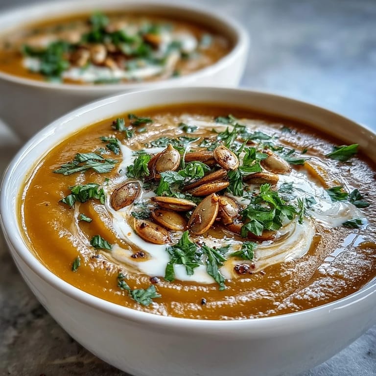 Savory butternut squash and apple soup, ready to be enjoyed on a cool evening.