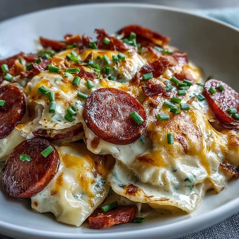 Golden, bubbly cheddar cheese melts over pillowy pierogi and smoky kielbasa in this comforting Crockpot Pierogi Casserole With Kielbasa. 
