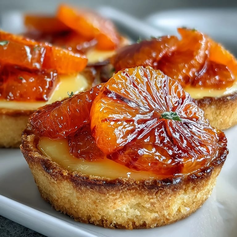 Individual Blood Orange Tarts served on dessert plates, perfect for a French-inspired make-ahead treat.