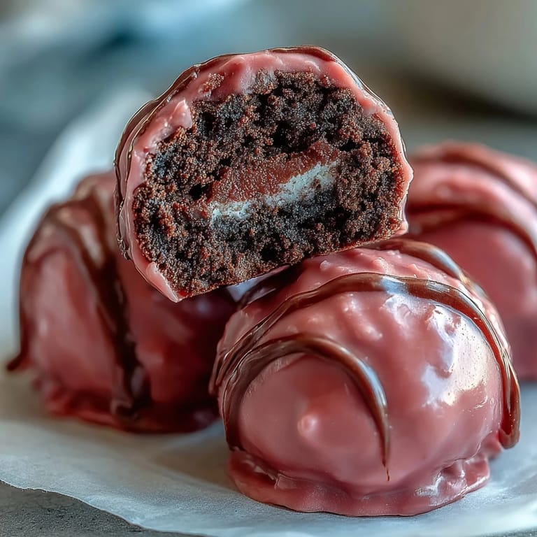 Chilled Oreo Truffle Balls feature a crunchy candy shell and creamy filling on a marble slab.