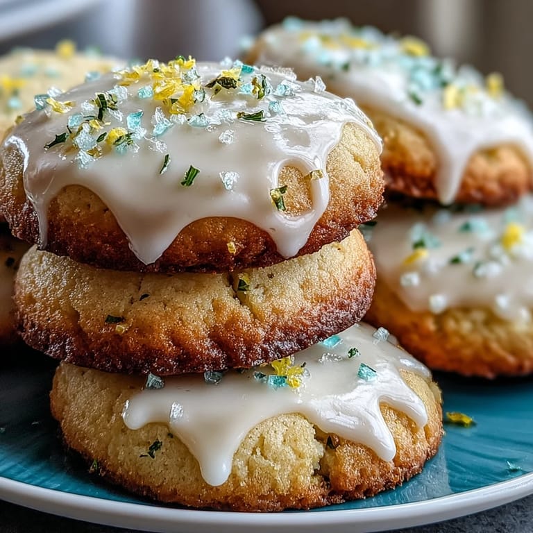 Spring-inspired lemon sugar cookies topped with delicate pastel glaze, offering a tender bite and refreshing citrus flavor.