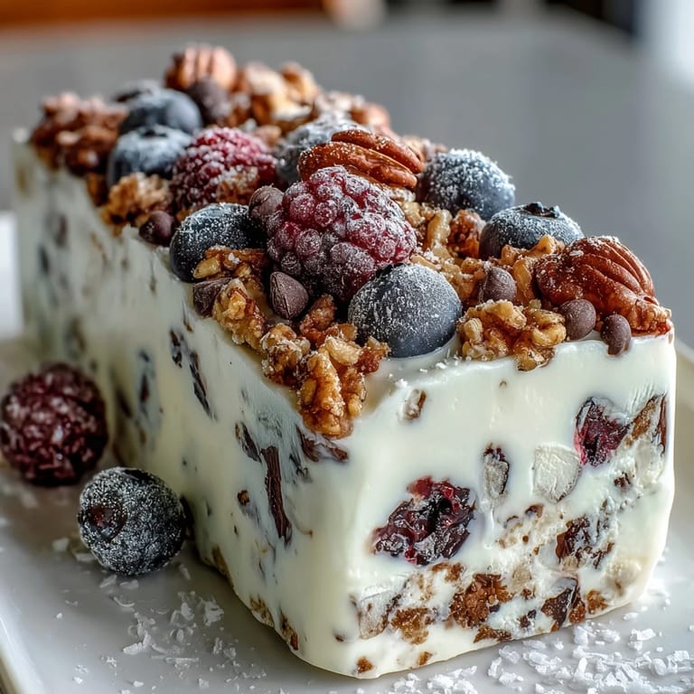 Frozen Yogurt Bark with Berries and Granola: Refreshing frozen yogurt bark studded with vibrant berries and granola, perfect for a quick, nutritious dessert or breakfast.