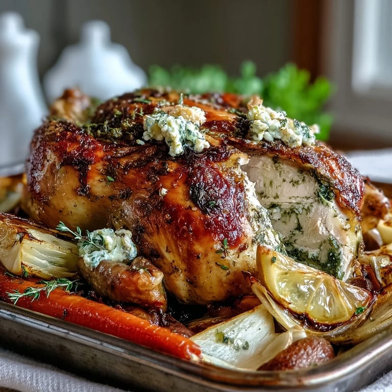 Flavorful Herb Butter Roast Chicken glistening with herbs and lemon zest.