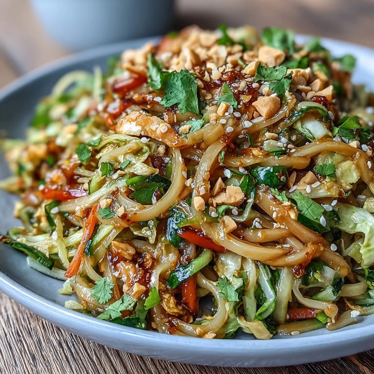 Low-carb Cabbage Pad Thai dish glistening with savory sauce and fresh cilantro.