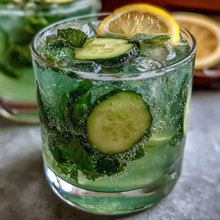Taste this Sparkling Cucumber Mint Lemonade Mocktail with vibrant lemon and cool mint garnishes.