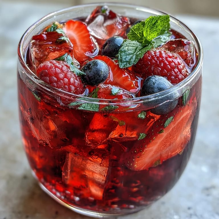 Sweet iced hibiscus berry tea, perfect for a summer afternoon brunch.