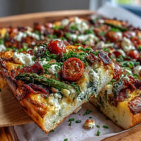 Vibrant Sheet Pan Easter Frittata with garden vegetables and herbs, ready for brunch.